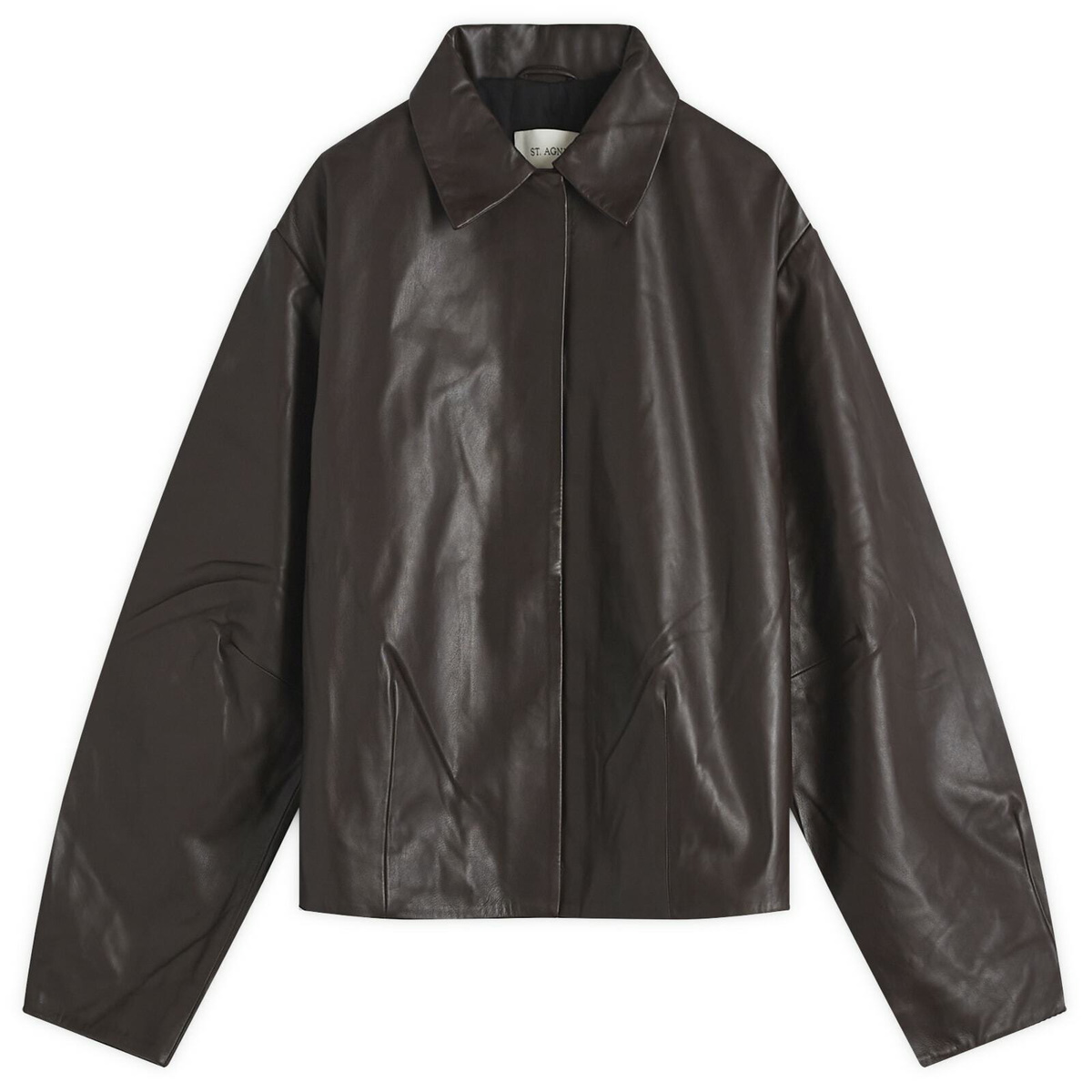 ST. Agni Women's Cocoon Leather Jacket in Chocolate