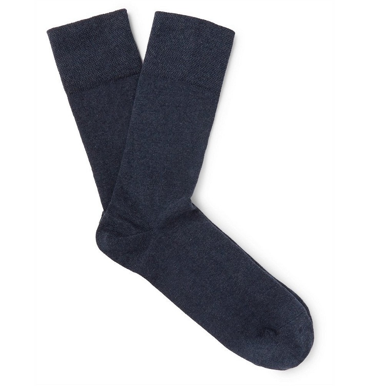 Photo: Falke - Sensitive London Mélange Stretch Cotton-Blend Socks - Navy