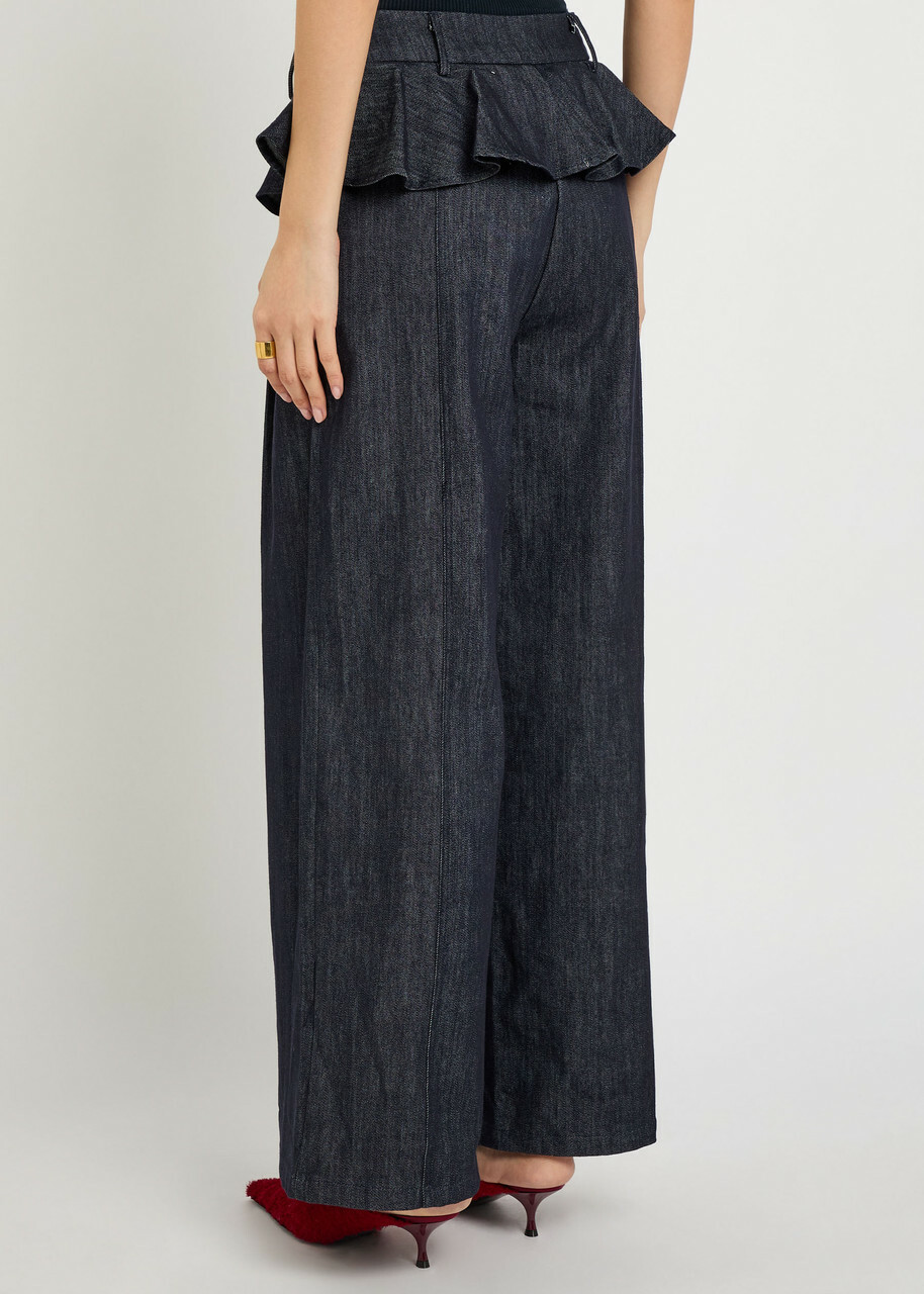 Sister Jane Curio Ruffled Wide-leg Denim Trousers