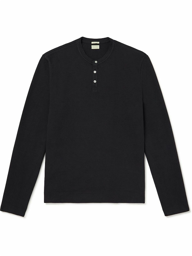 Photo: Massimo Alba - Watercolour Cotton-Jersey Henley T-Shirt - Black