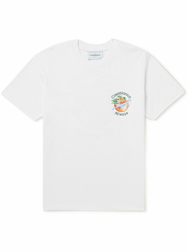 Photo: Casablanca - Orbite Autour De L'Orange Printed Organic Cotton-Jersey T-Shirt - White