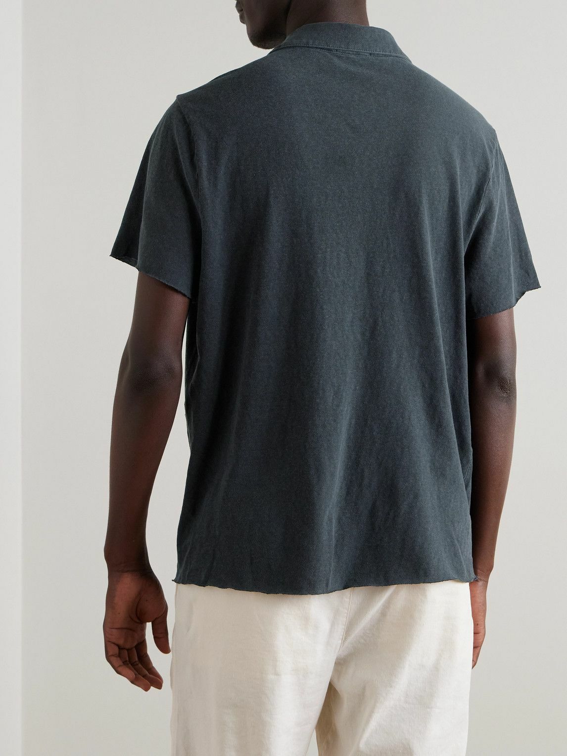 James Perse - Open-Collar Slub Cotton-Jersey Polo Shirt - Black