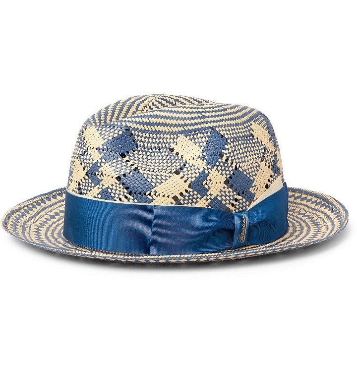 Photo: Borsalino - Trenet Grosgrain-Trimmed Straw Panama Hat - Blue
