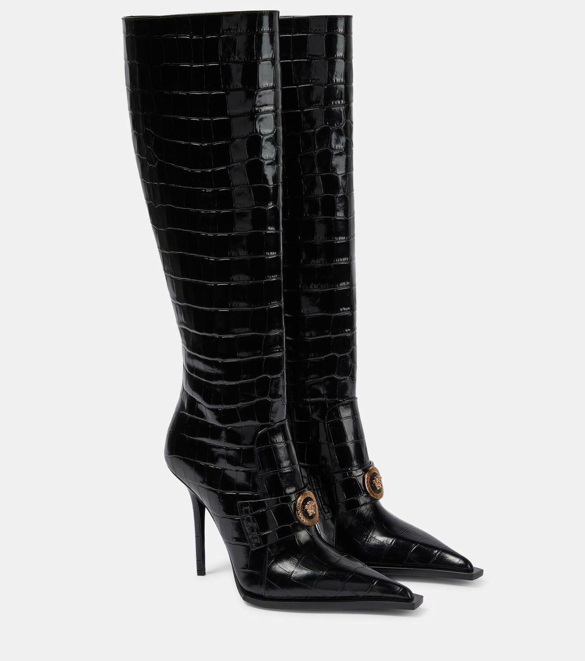 Versace Croc-effect patent leather knee-high boots Versace