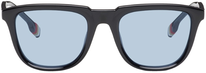 Photo: Burberry Black Stripe Detail Square Frame Sunglasses