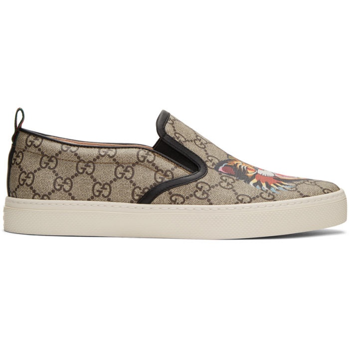 Photo: Gucci Beige GG Supreme Angry Cat Dublin Slip-On Sneakers