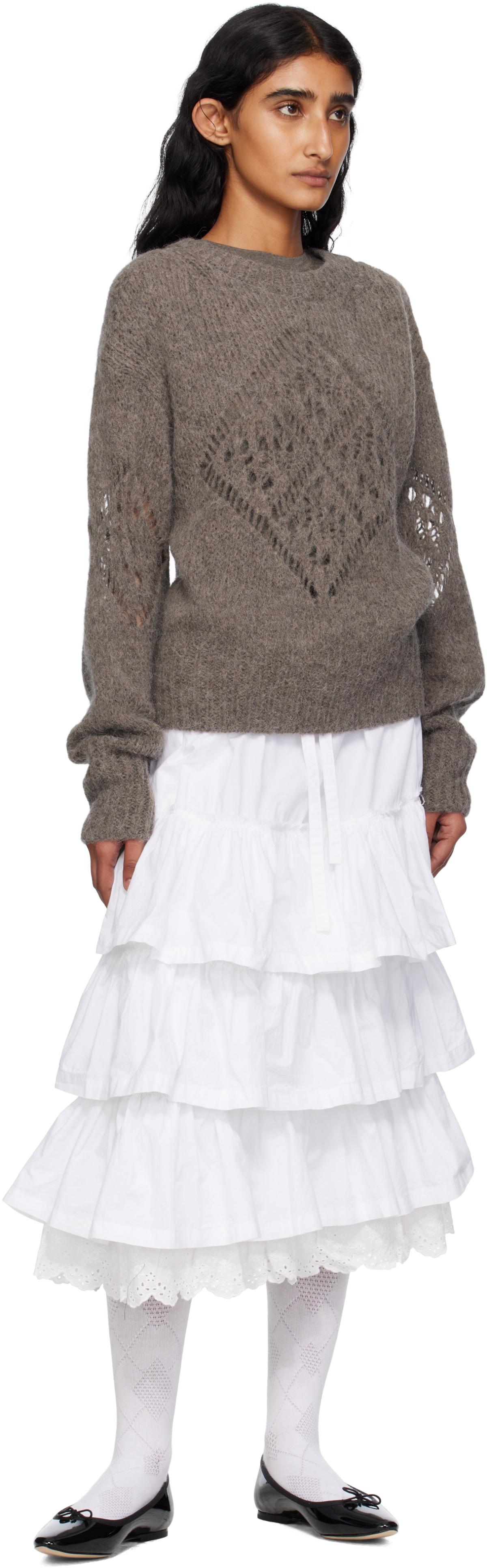 OPEN YY White Rolled Waist Tiered Midi Skirt