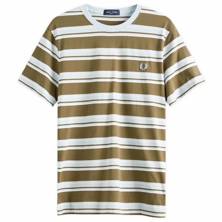 Photo: Fred Perry Men's Stripe T-Shirt in Uniform Green/Snow White/Light Ice
