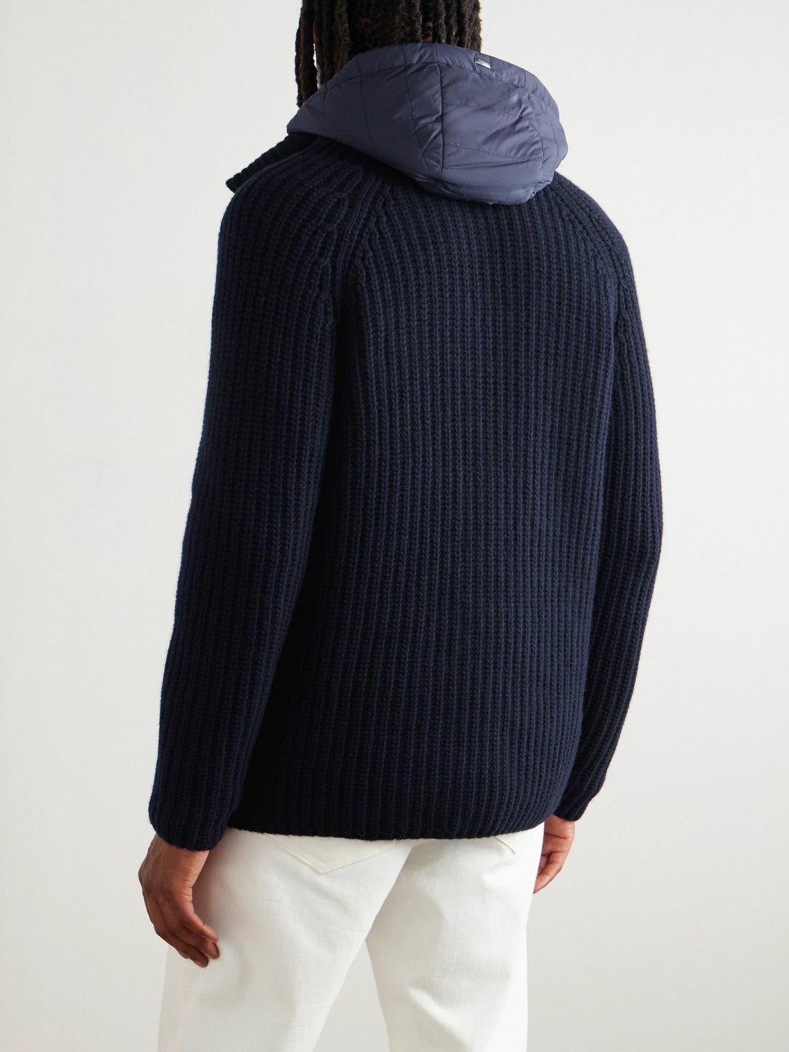 Herno - Shell-Trimmed Padded Virgin Wool Hooded Jacket - Blue