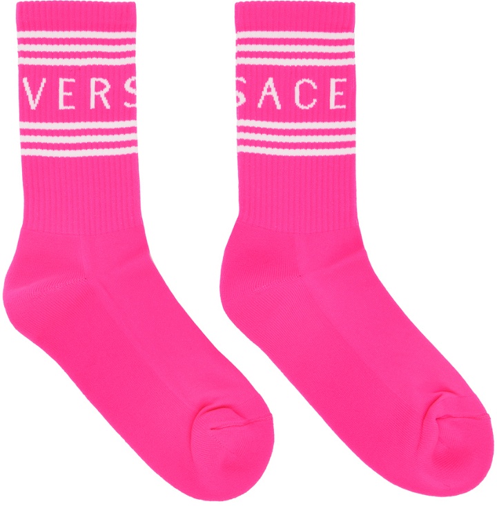 Photo: Versace Pink 90s Vintage Logo Socks