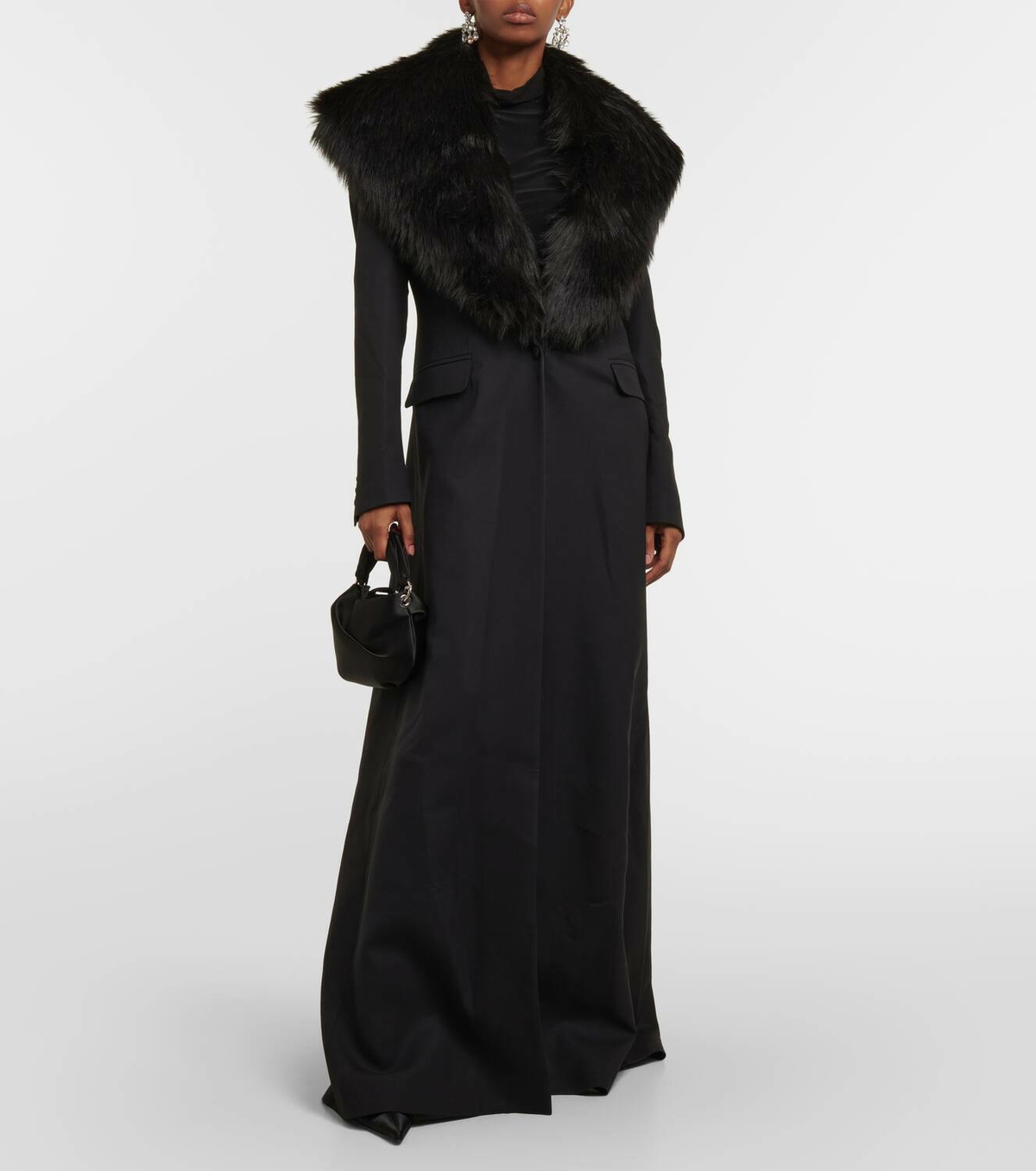 Costarellos Faux fur-trimmed wool-blend coat