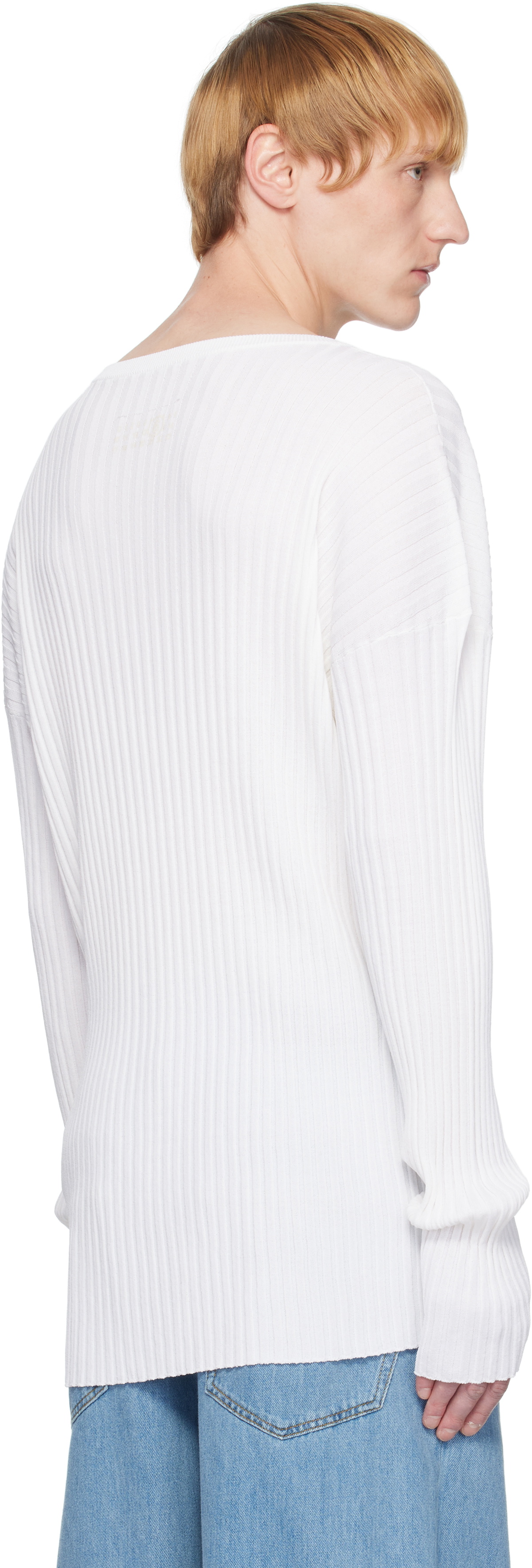 MM6 Maison Margiela White Rib-Knit Sweater MM6 Maison Margiela