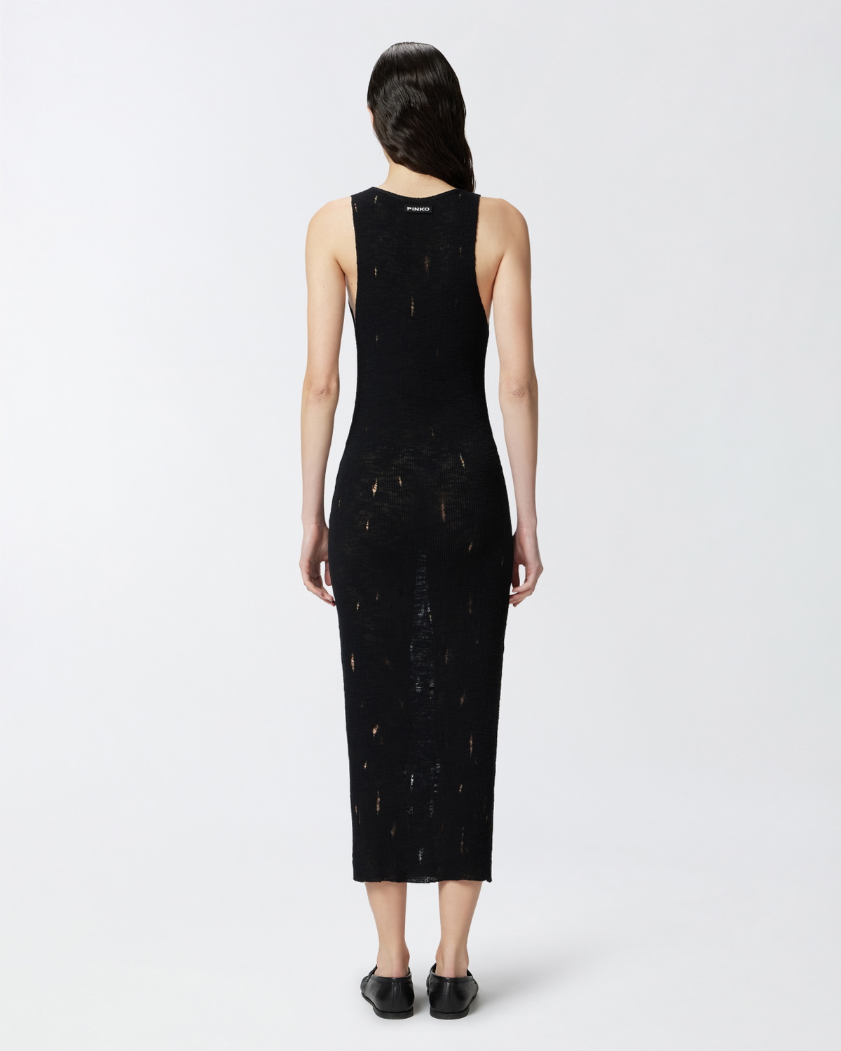 Pinko Long Dress In Light Knit With Tears Limo Black Pinko Pinko Long Dress In Light Knit With Tears Limo Black Pinko