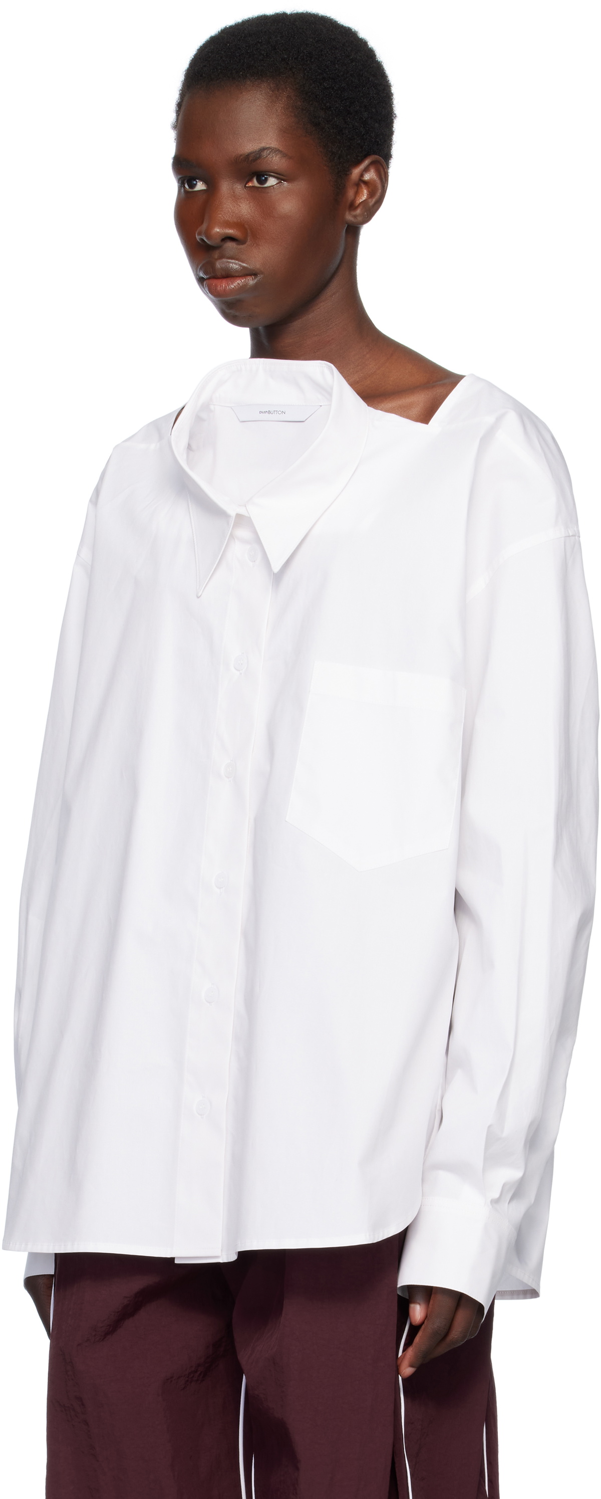Pushbutton White Movable Collar Shirt