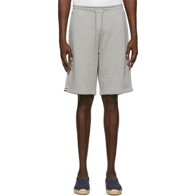 Photo: Thom Browne Grey RWB Stripe Loopback Lounge Shorts