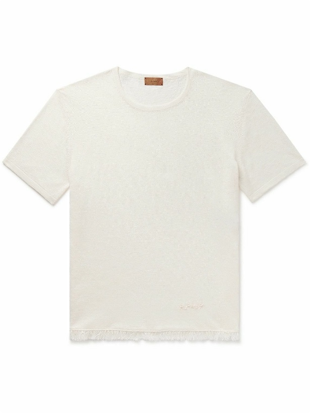 Photo: Alanui - Logo-Embroidered Fringed Linen-Jersey T-Shirt - Neutrals