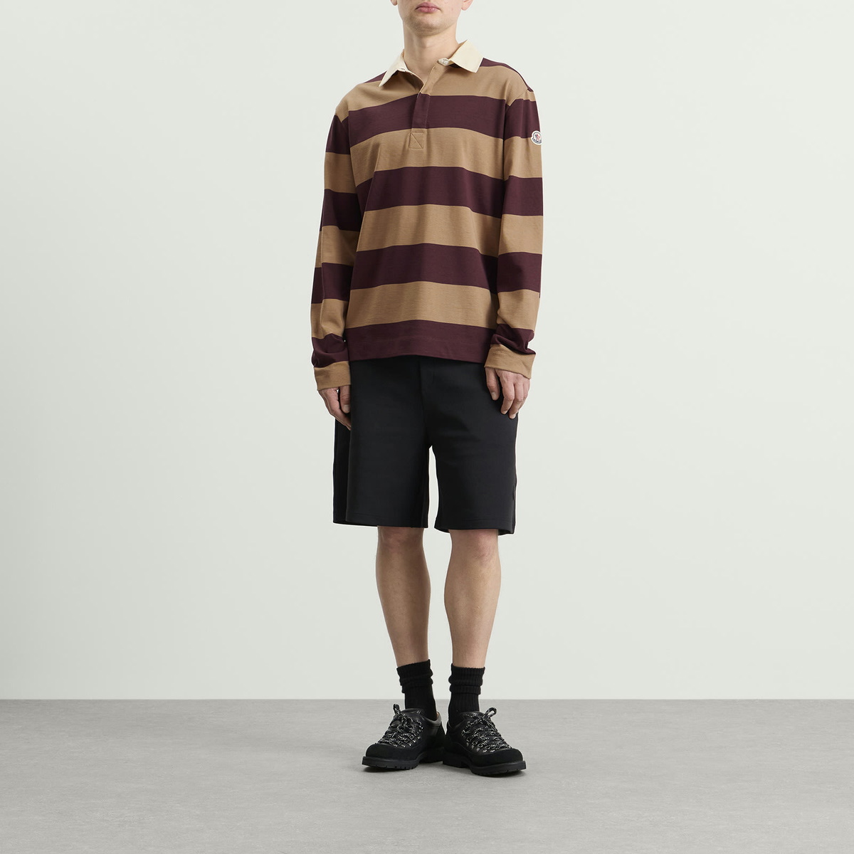 Moncler Men's Stripe Cotton Polo Shirt in Burgundy