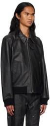 Helmut Lang Black Zip Leather Bomber Jacket
