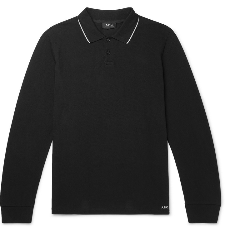 Photo: A.P.C. - Contrast-Tipped Cotton-Piqué Polo Shirt - Black