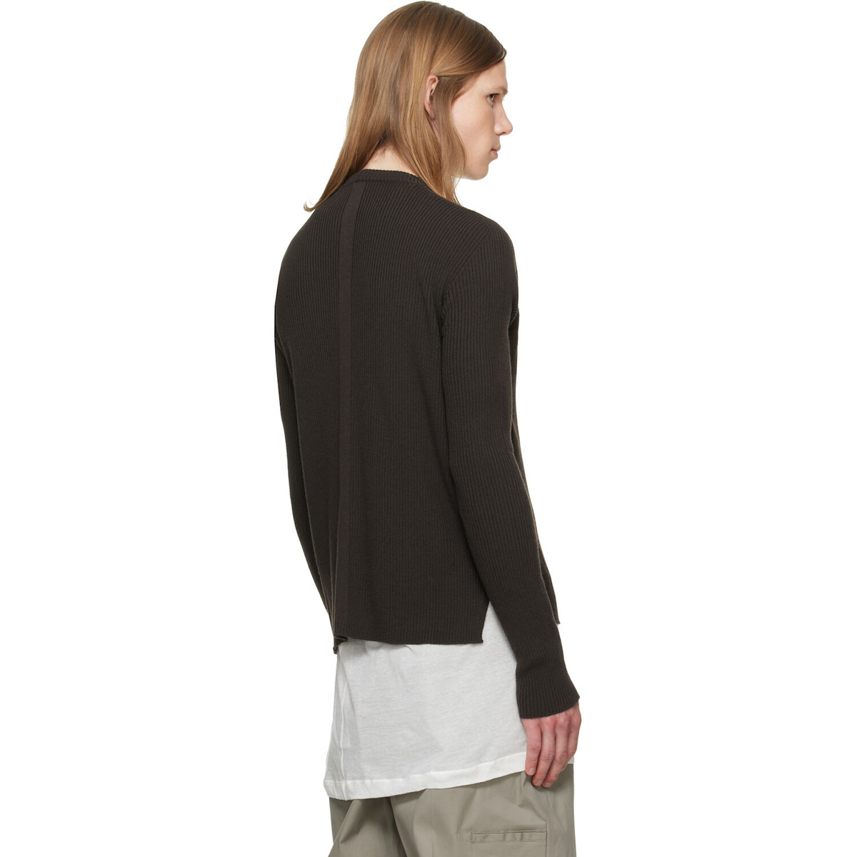 Rick Owens Brown Tower Ribbed Geo Sweater