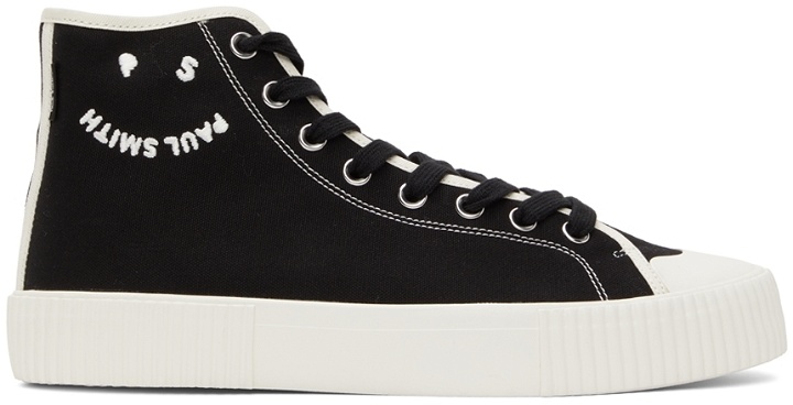 Photo: PS by Paul Smith Black Canvas Happy Logo Kibby High Sneakers