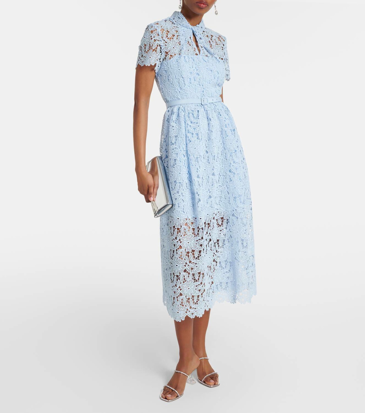 floral poplin lace midi dress White Multi Floral Lace Midi Dress - All Dresses main image 1