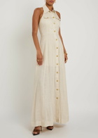 Alice + Olivia Kendall Halterneck Linen Maxi Dress Beige