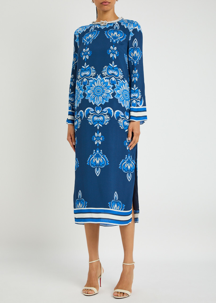 Borgo DE Nor Seraphina Floral-printed Chiffon Midi Dress Blue