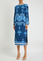 Borgo DE Nor Seraphina Floral-printed Chiffon Midi Dress Blue