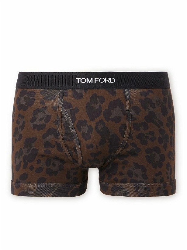 Photo: TOM FORD - Leopard-Print Stretch-Cotton Boxer Briefs - Brown