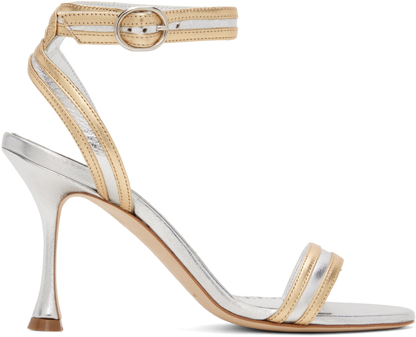Manolo Blahnik Silver & Gold Chongasa Heeled Sandals Manolo