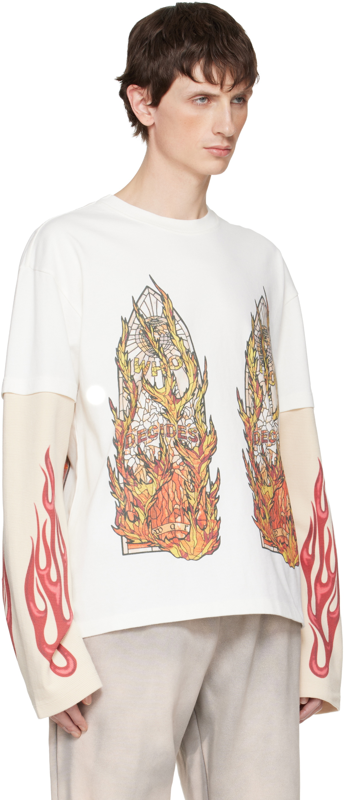 Who Decides War Off-White Flame Glass Double T-shirt