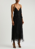 Blumarine Draped Floral Lace Midi Dress Black