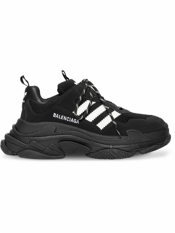 Photo: Balenciaga - adidas Triple S Leather-Trimmed Nubuck and Mesh Sneakers - Black