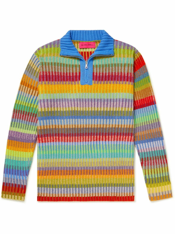 Photo: The Elder Statesman - Jolly Ribbed Striped Cashmere Half-Zip Sweater - Multi