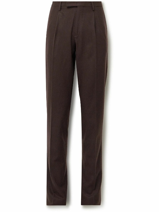 Photo: Boglioli - Slim-Fit Pleated Washed Wool-Flannel Suit Trousers - Brown