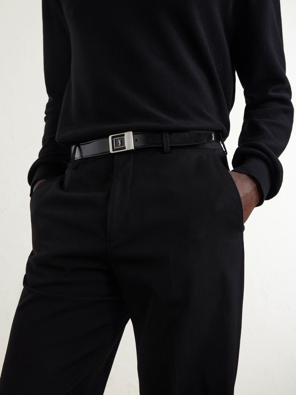 SAINT LAURENT - 3cm Logo-Embellished Leather Belt - Black