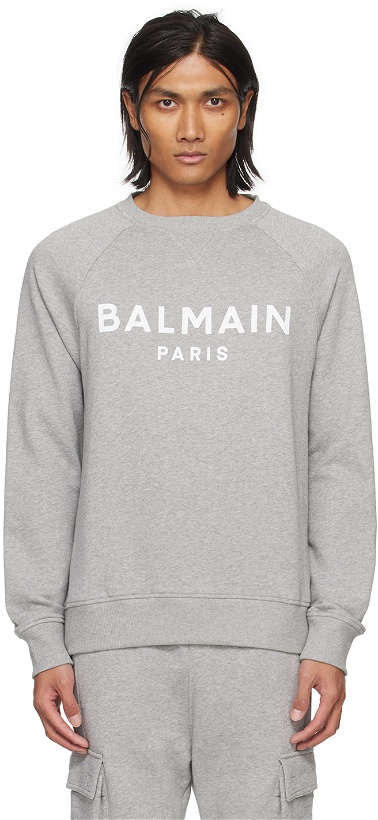 Photo: Balmain Gray Printed Sweatshirt