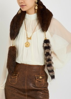 Chloe The Treasure Tails Shearling Scarf - Dark Brown - One Size