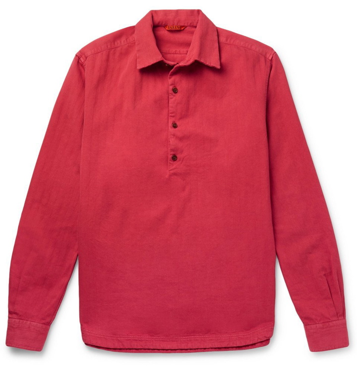 Photo: Barena - Herringbone Cotton Half-Placket Shirt - Red