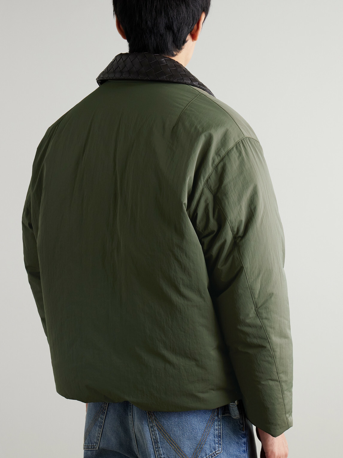 Bottega Veneta - Intrecciato Leather-Trimmed Shell Down Jacket - Green