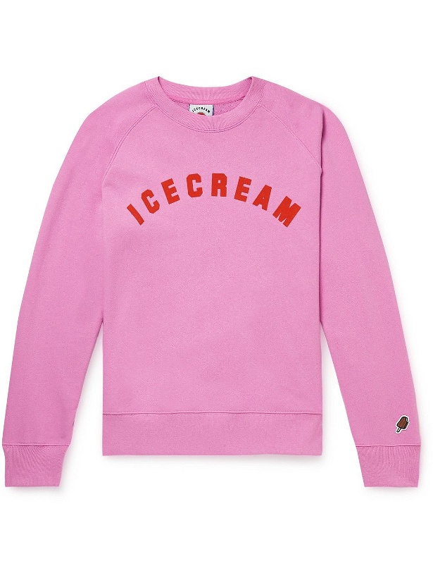 Photo: ICECREAM - Logo-Flocked Cotton-Jersey Sweatshirt - Pink
