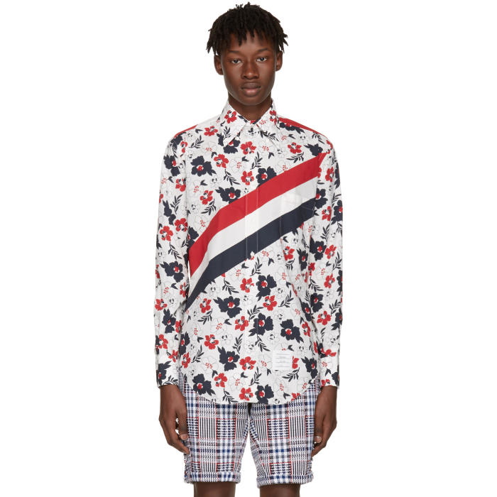 Photo: Thom Browne Tricolor Classic Stripes and Floral Outline Shirt