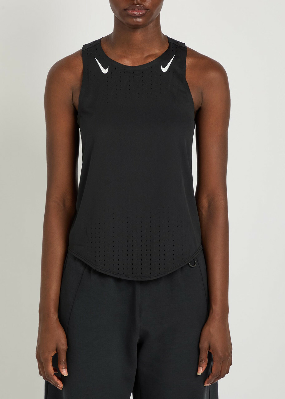 Nike Aeroswift Dri-fit Adv Perforated Jersey Running Vest Black And White