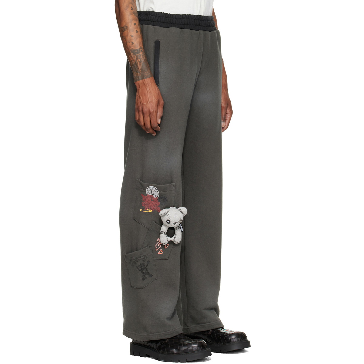 We11done Gray Washed Doodle Teddy Sweatpants