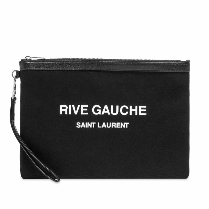 Photo: Saint Laurent Men's YSL Rive Gauche Pouch in Black/White