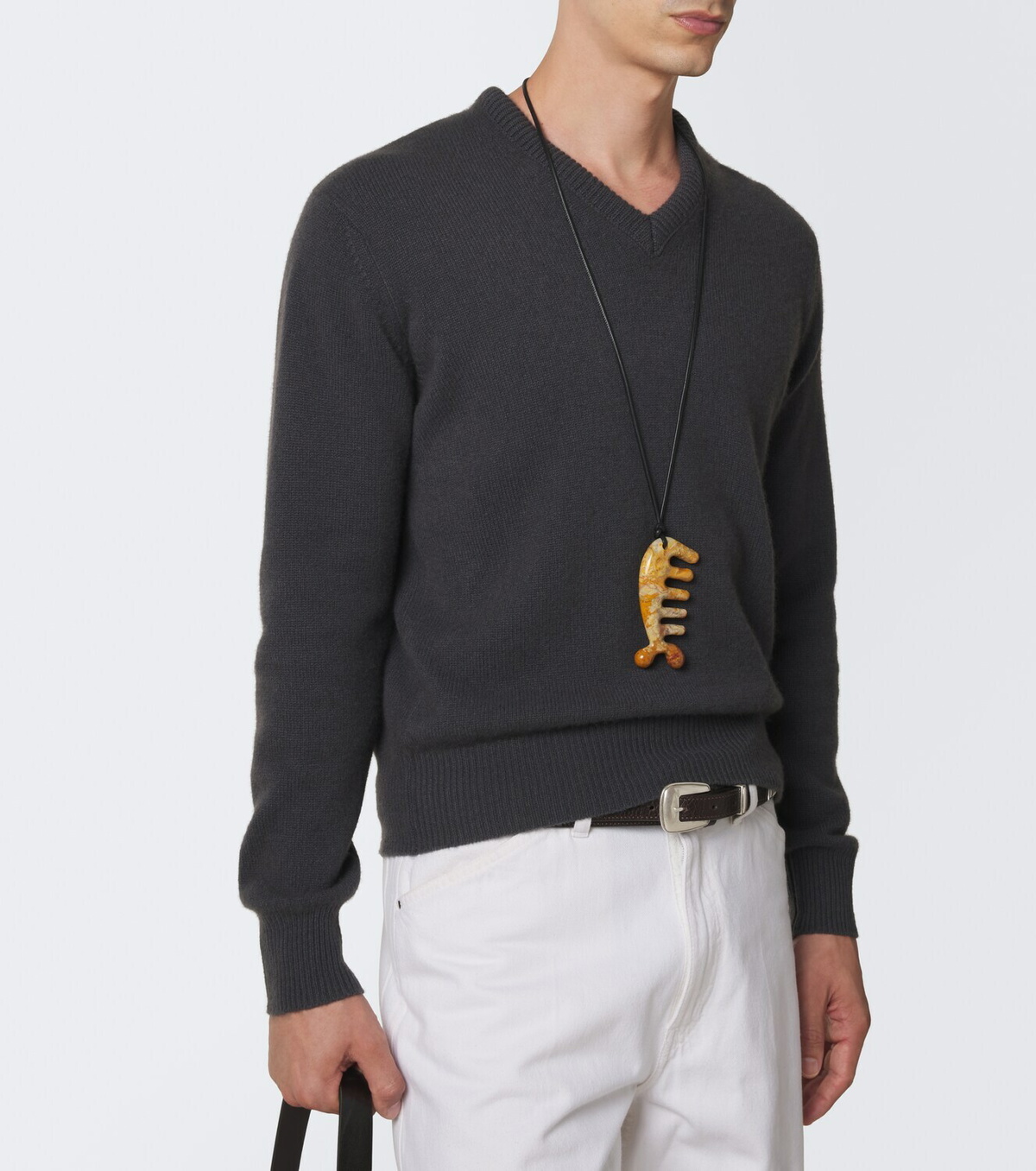 Lemaire Gua Sha leather necklace with yellow jasper