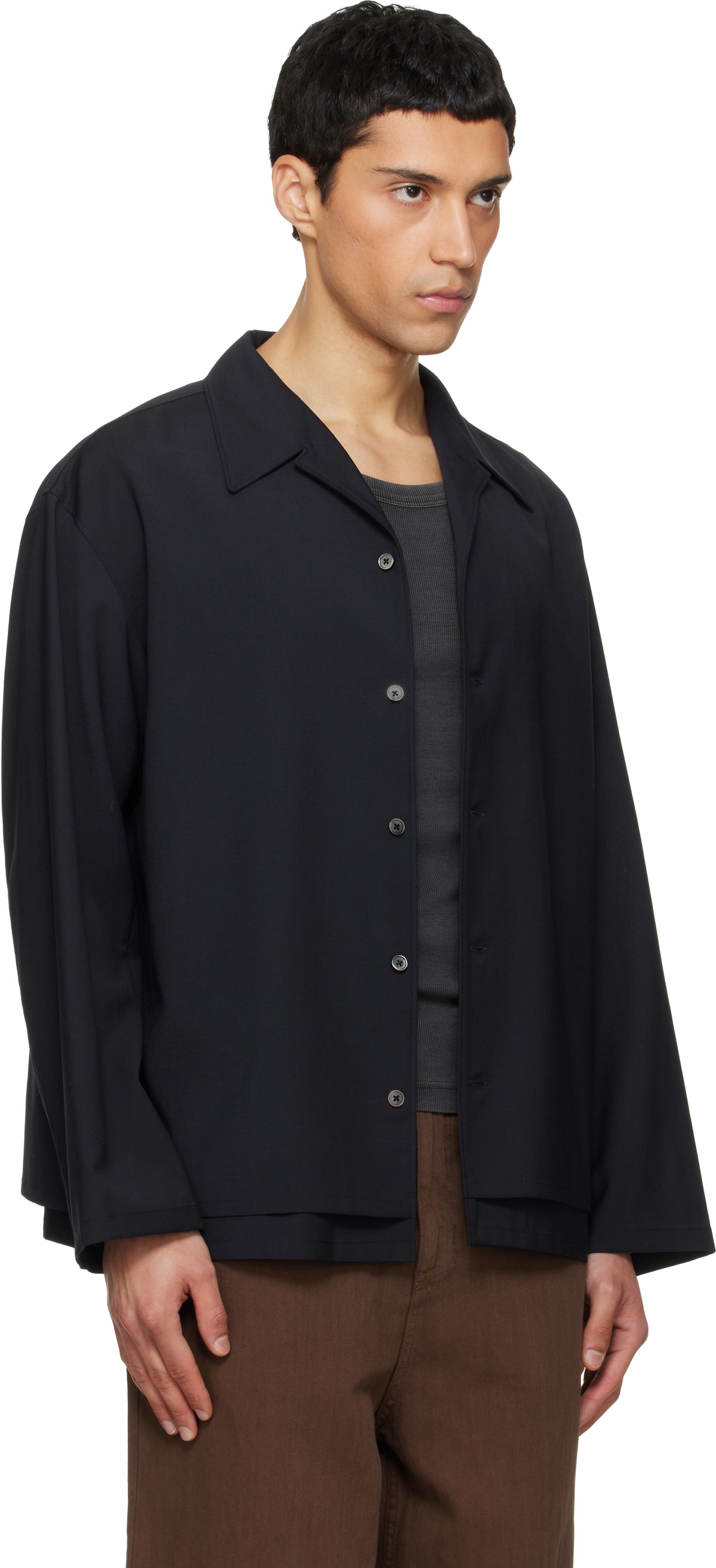 LE17SEPTEMBRE Navy Double-Layered Open Collar Shirt
