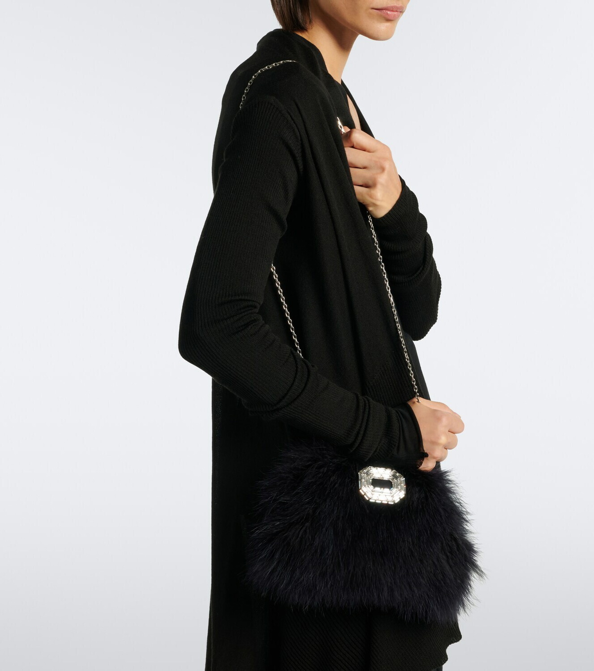 Amina Muaddi Camelia embellished feather clutch