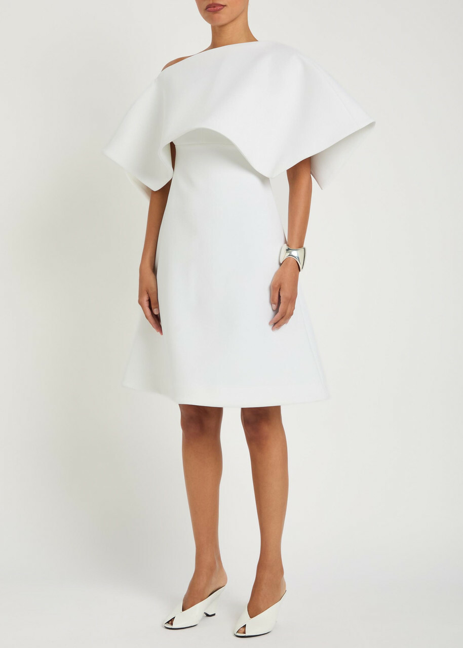 A.W.A.K.E Mode Cape-effect Crepe Mini Dress White